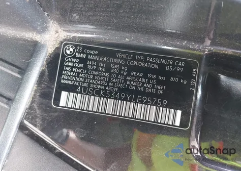 2000 BMW Z3 2.8 из США, поврежденный, VIN 4USCK5349YLE95759